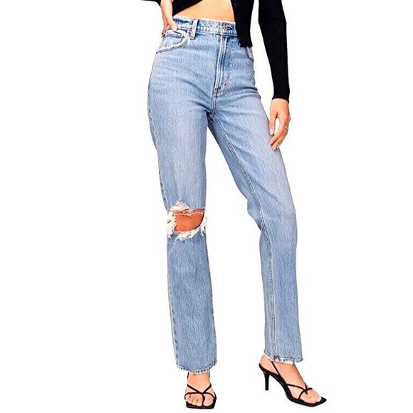 Abercrombie Fitch Jeans Womens 4S Short 90s Straight Curve High Rise Distressed - Picture 1 of 9